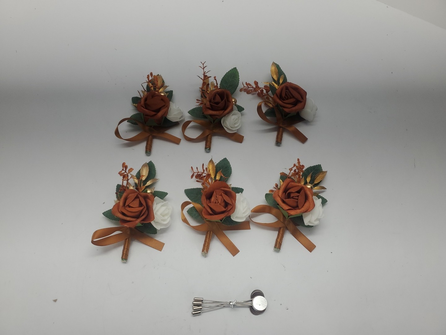 Burnt Orange Boutonniere for Men Set of 6 Wedding Prom Groom Groomsmen