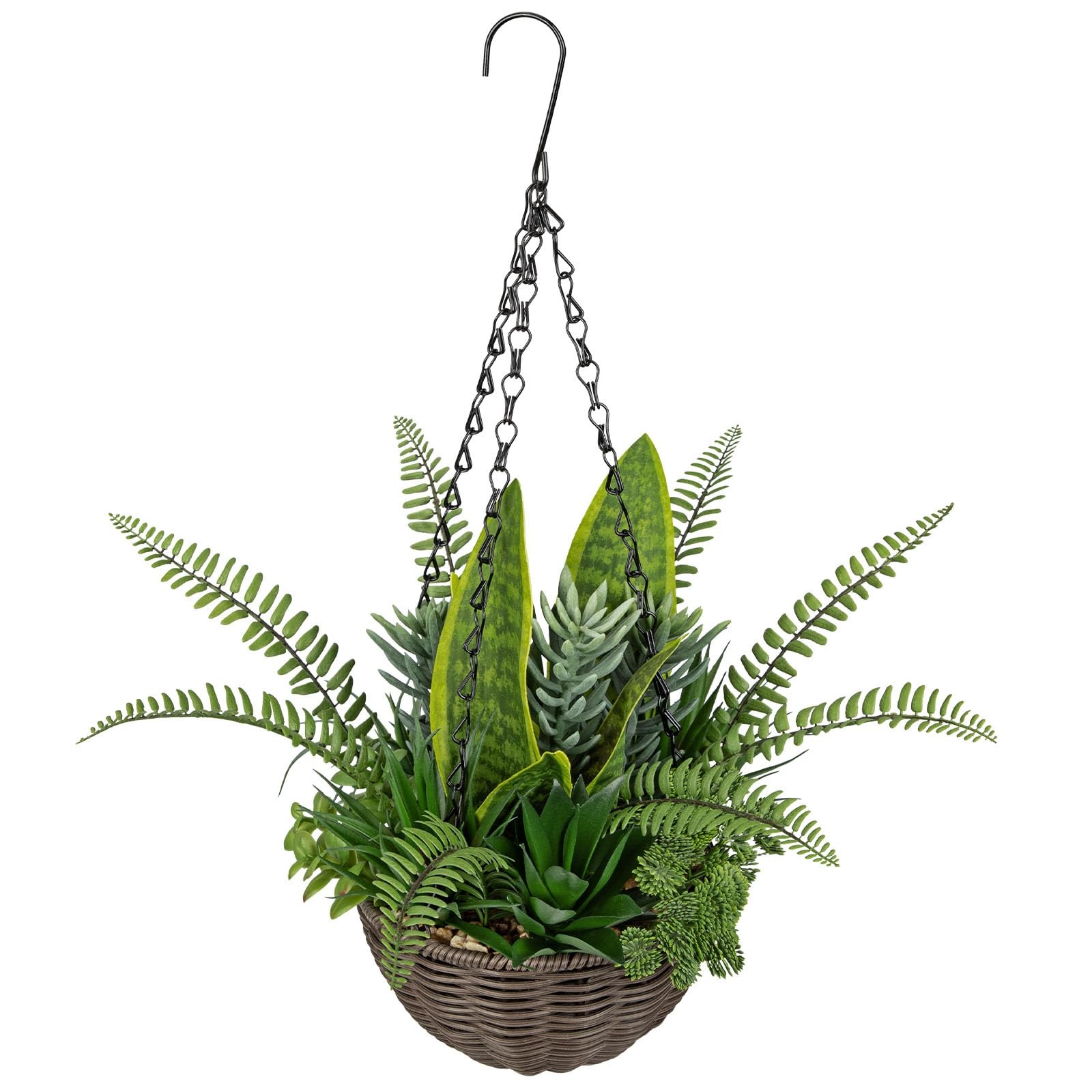 DILATATA Artificial Hanging Plants Basket, Faux Snake Plants Fern Succulent M…