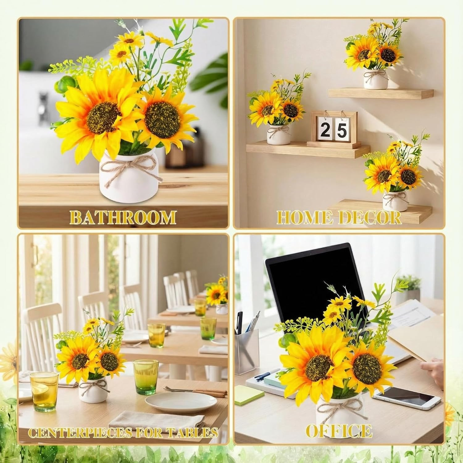 Artificial Sunflower Potted Plants Rustic Wedding Table Centerpieces Summer Spri