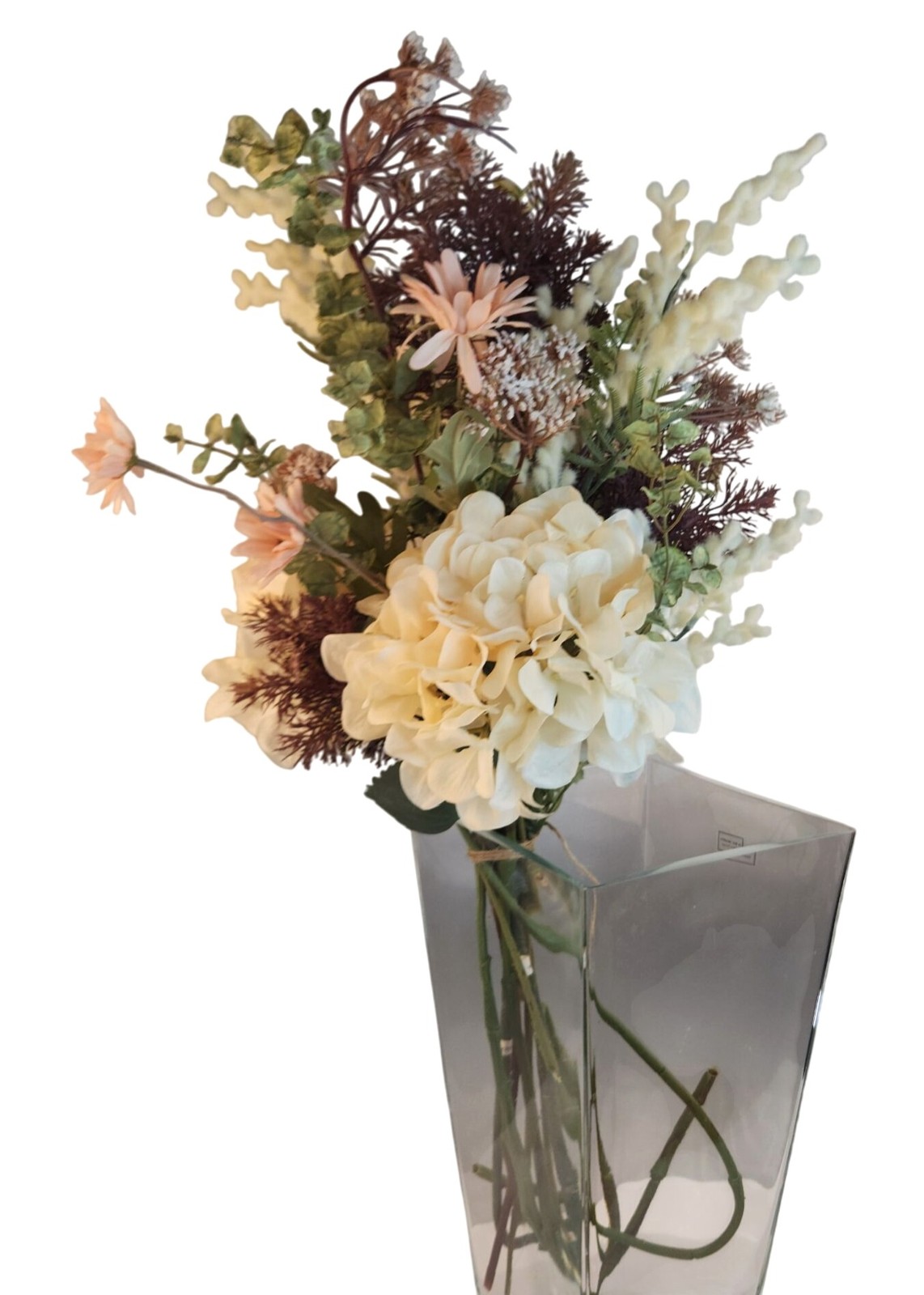 Artificial Floral Arrangement Beige Hydrangea & Cream Mum Bouquet Hand Tied