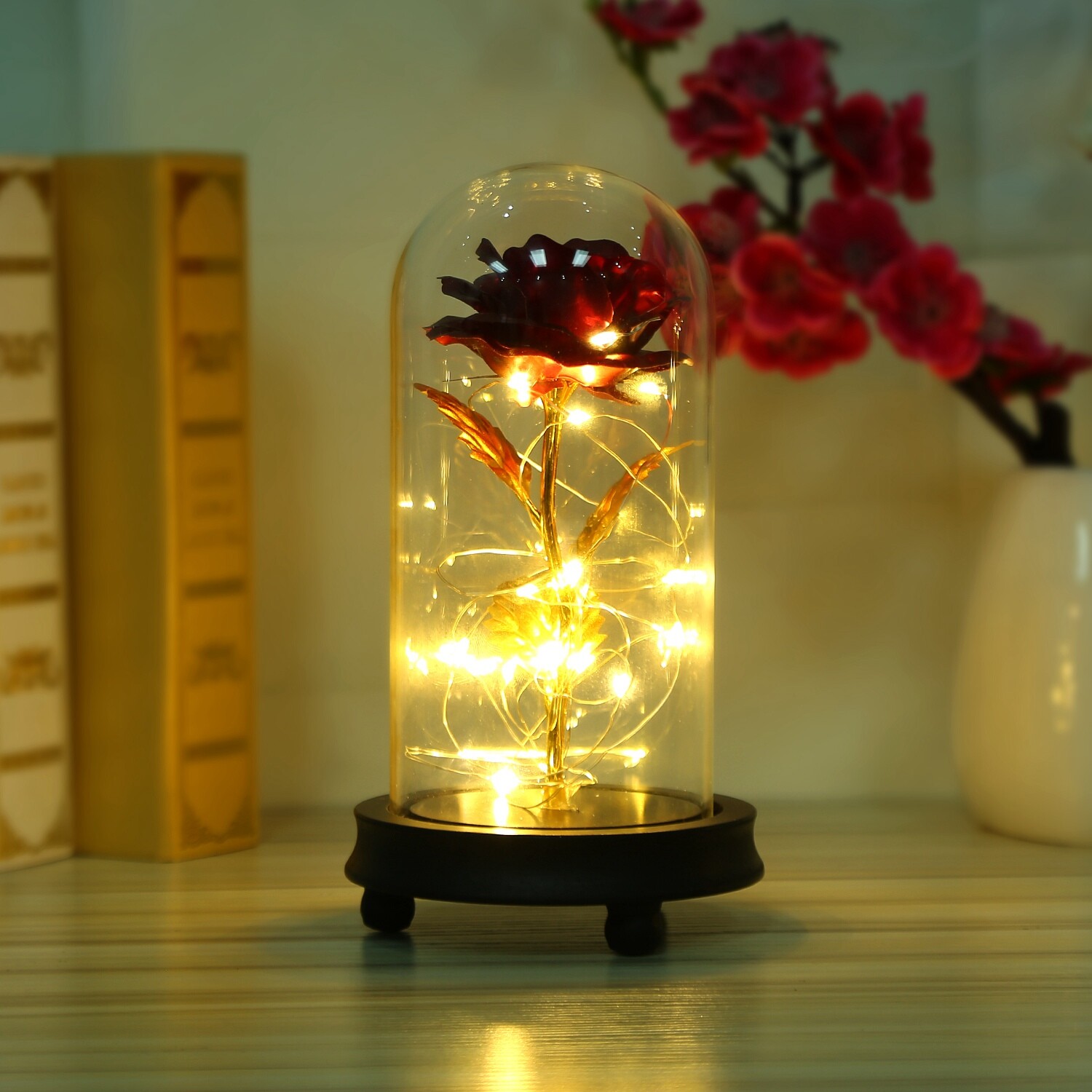 Gold Foil Rose Flower 20 LED Glass Lamp String Night Light Wedding Party Decor