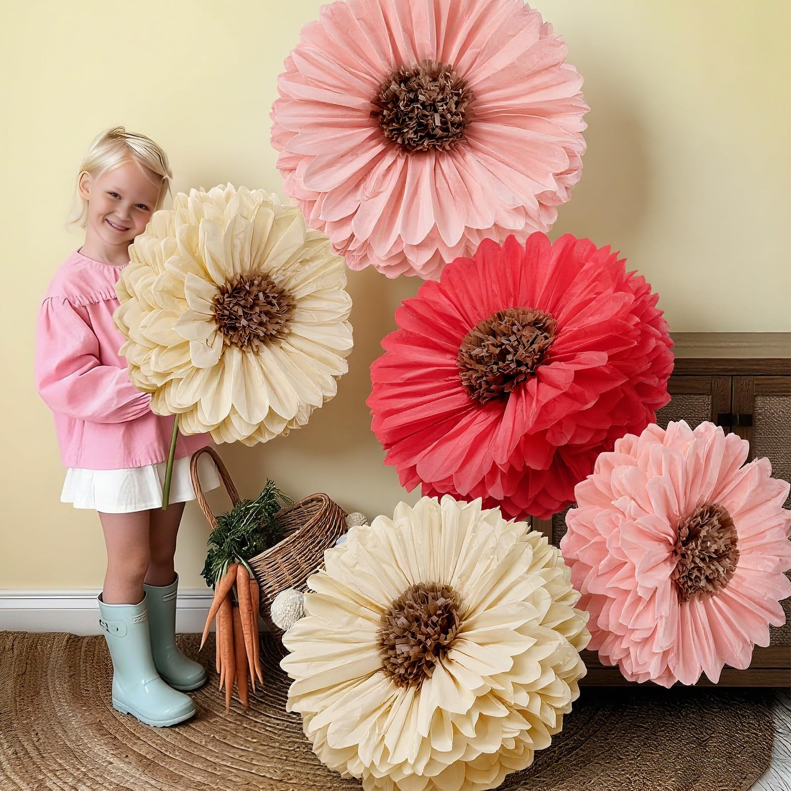 Giant Fairy Tissue Paper Flowers Large Hanging Pom Poms Party Decor 5 PCS