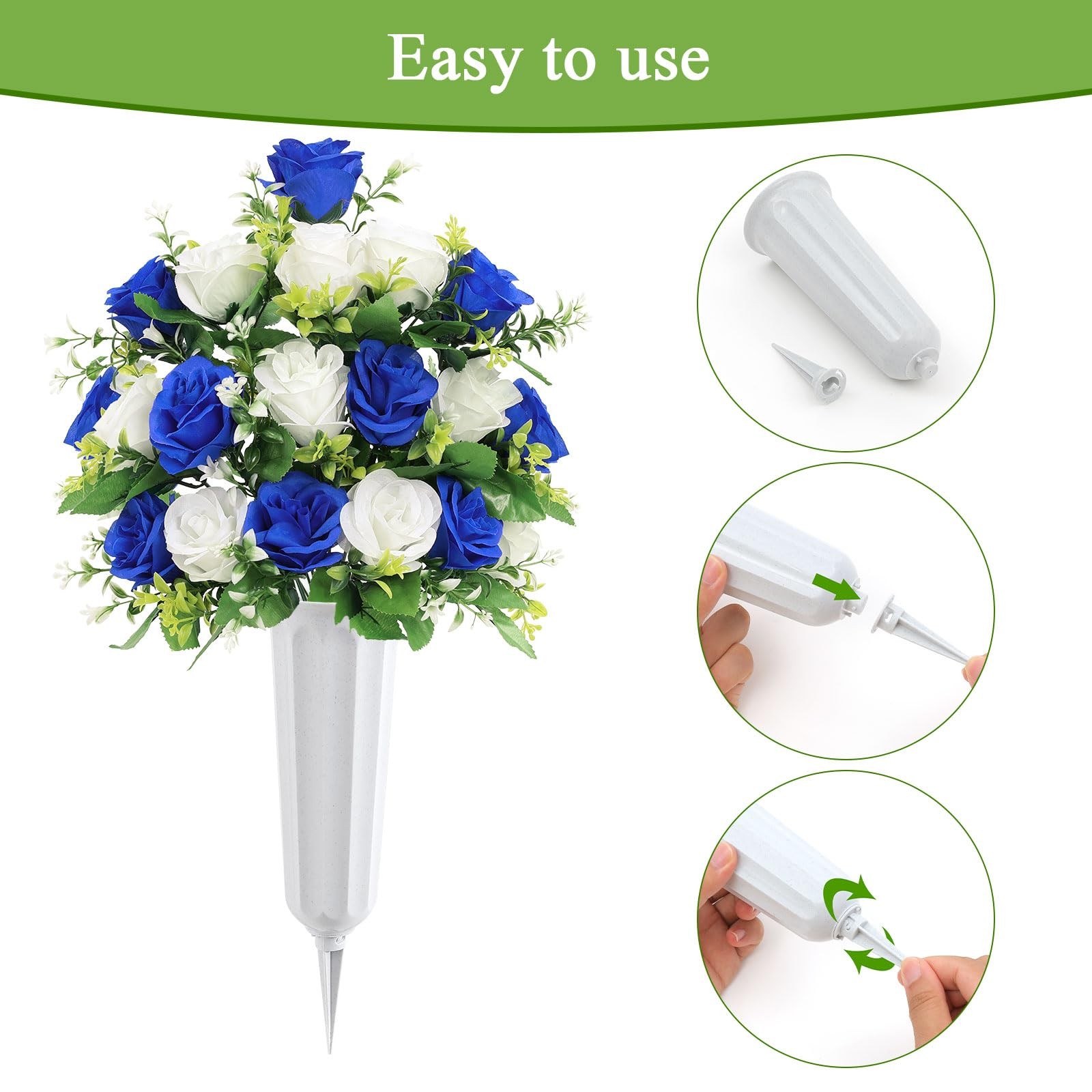 U’Artlines 2Pcs Artificial Cemetery Flowers with Vase for Grave, Silk Memoria…