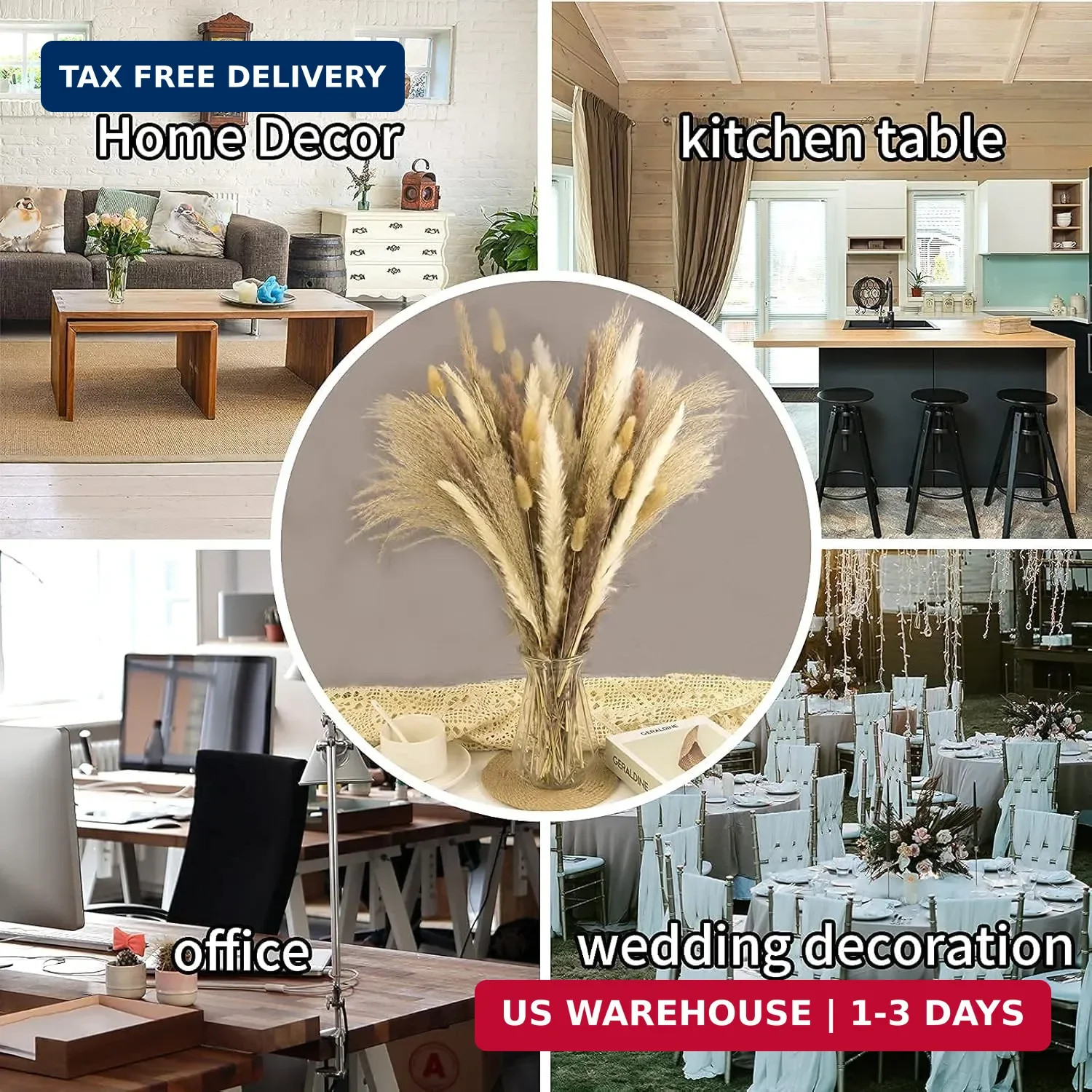 65PCS Pampas Grass Decor, Including pompas Floral, Reed Dried Grass and Bunny Ta