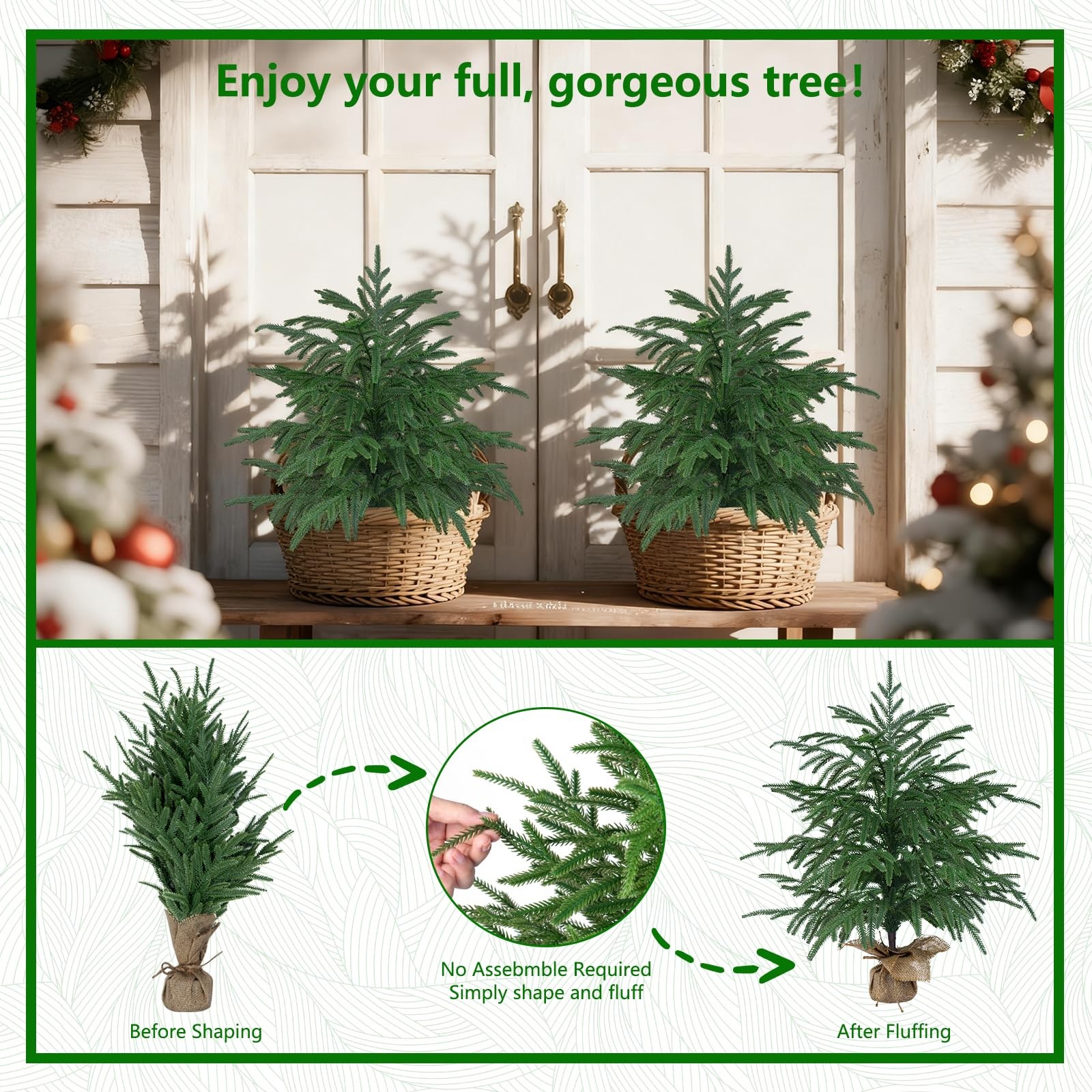 2FT Artificial Norfolk Pine Tree with Decorative Pot – Tabletop UV Protection…