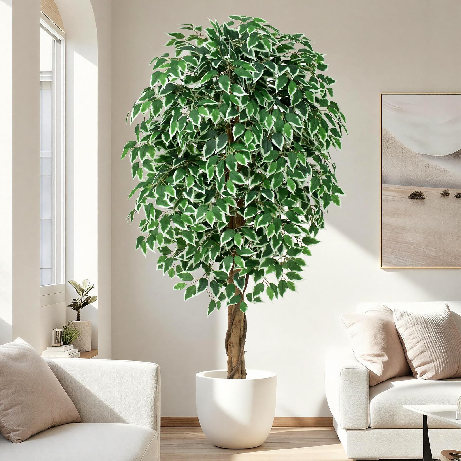 6.2ft Ficus Artificial Trees with 3 Natural Curved Trunks, 74″ Tall Lush Faux…