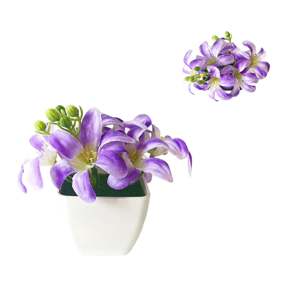 Plastic Miniature Lily Potted Plant 4.3 Inches for Small Space Decoration