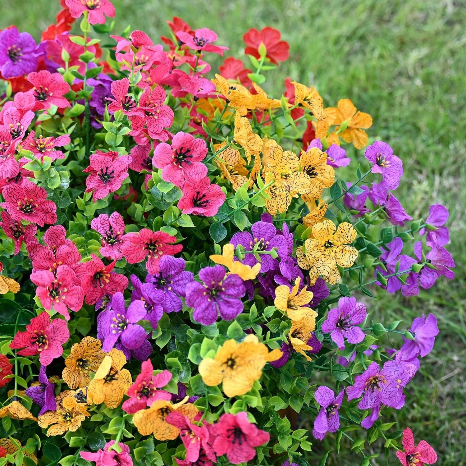 UV Resistant Faux Plastic Flowers for Garden Porch Window Box Decor 12 Pack