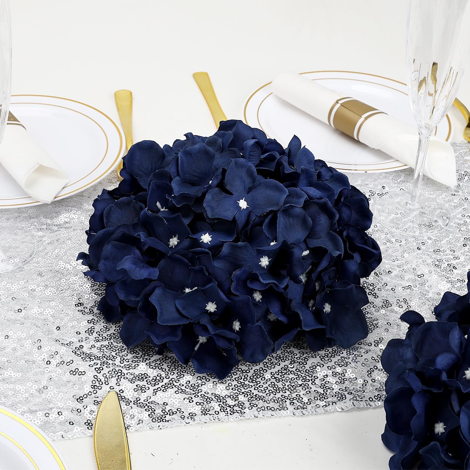 DIYDOFUN Hydrangea Flower Balls – 12 PCS 8.27″ Navy Blue Centerpiece