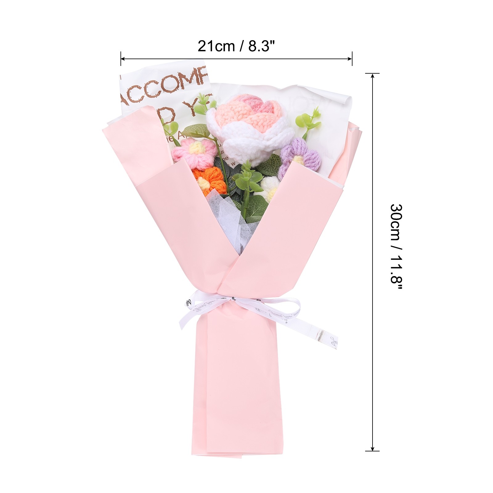 Crochet Flower Bouquet Handmade Knitted Bouquet Rose Gradient Powder
