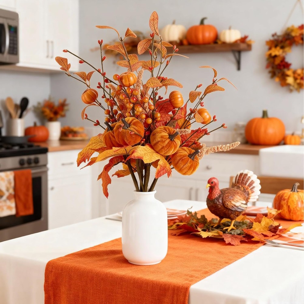 4x High Quality Artificial Pumpkin Maple Leaf Ornaments fits Floral Arrangements