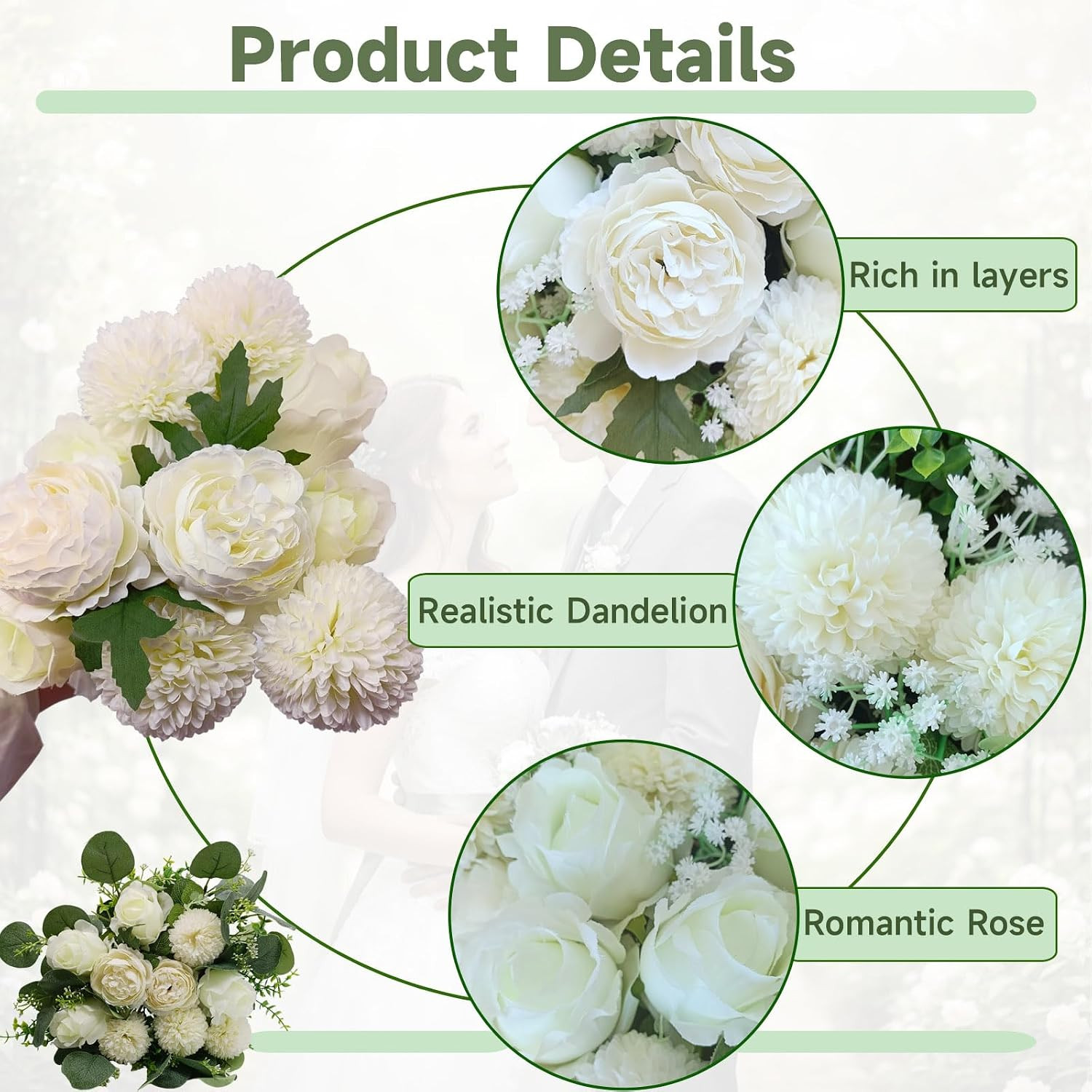 150 Pcs Faux Greenery Stems with Flowers for Wedding & Home Decor