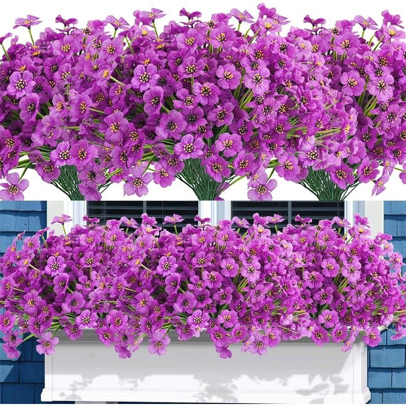UV Resistant Artificial Flowers 72 Bundles Fake Violet Garden Decor Easy Care US