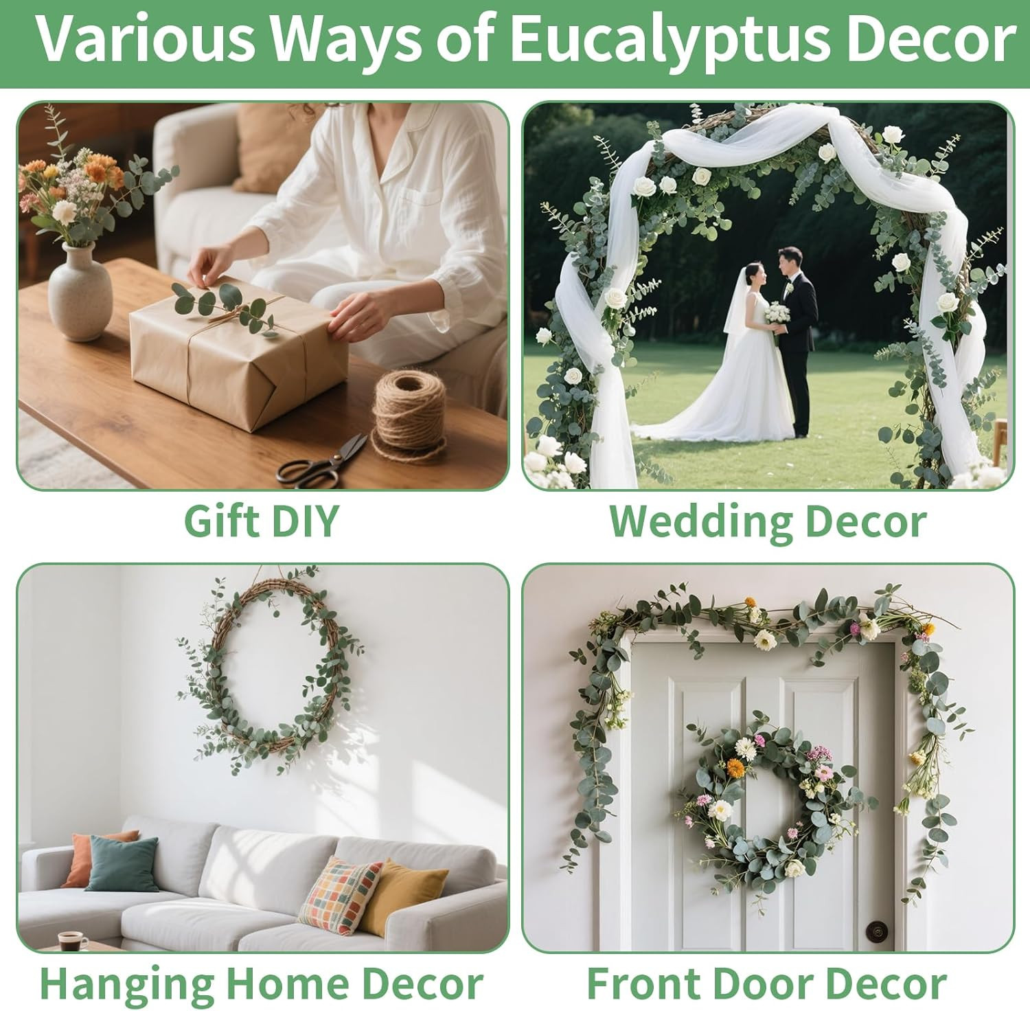 12PCS Dried Eucalyptus Bundle 17” Real Eucalyptus Stems 100% Natural Fresh Leav