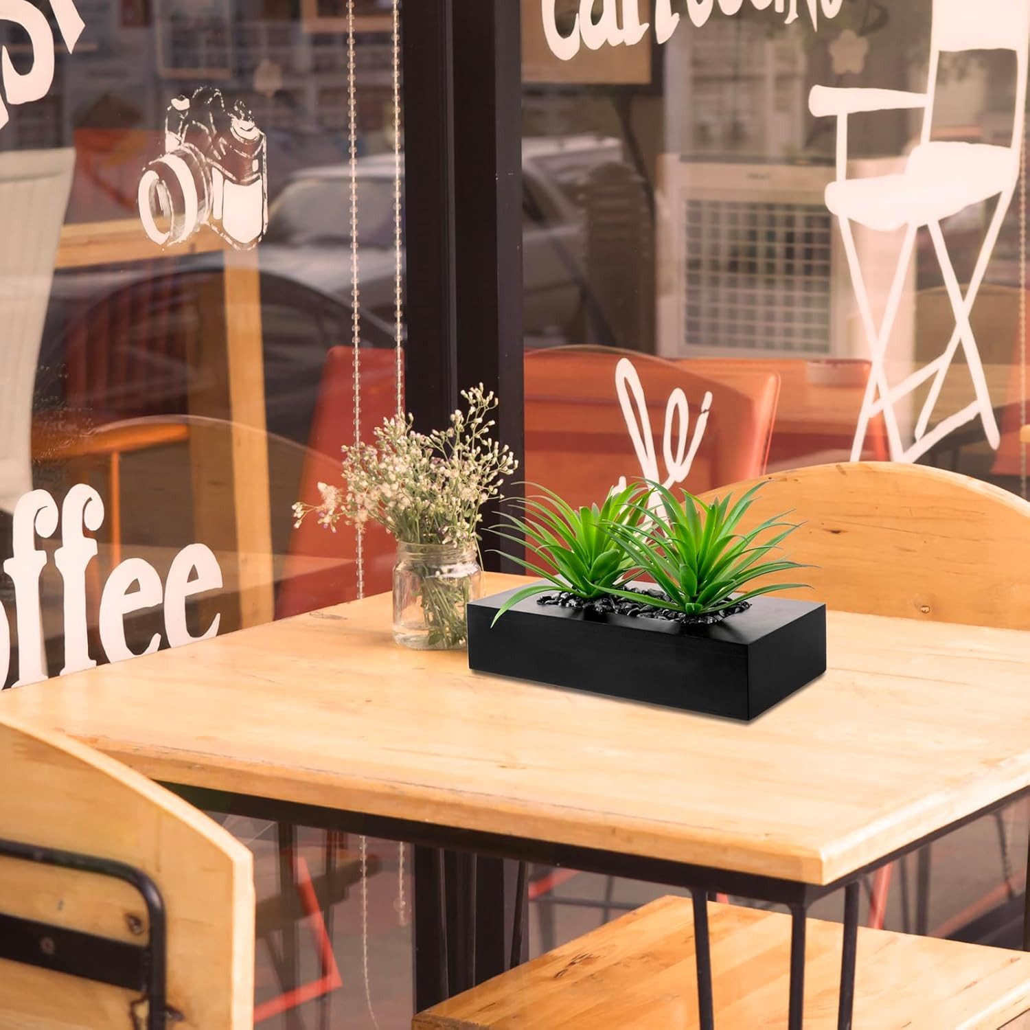 10 Inch Fake Grass Artificial Plants in Rectangular Black Wood Planter – Faux Pl