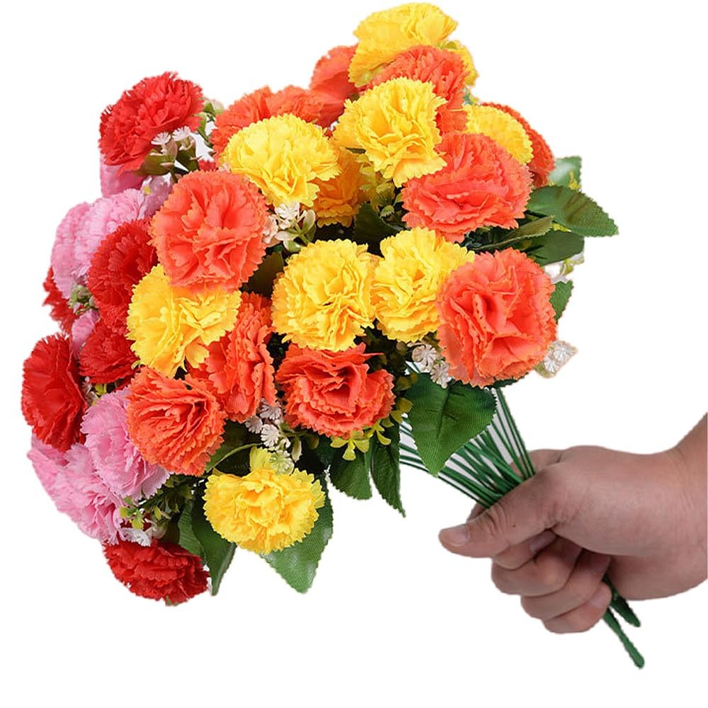 4Pack Artificial Carnations Flowers,48 Heads Bunch of Outdoor UV Resistant No…