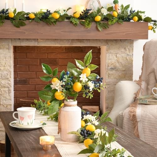 Packs Spring Summer Picks with Lemons Blueberry Eucalyptus Leaves, 4