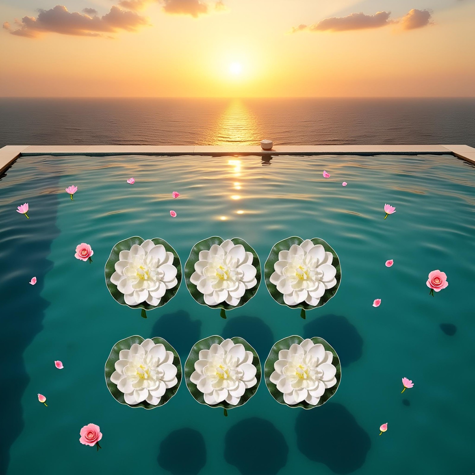 6Pcs White Artificial Lotus Flowers Large Floating Faux Lotus Water Lily Flow…