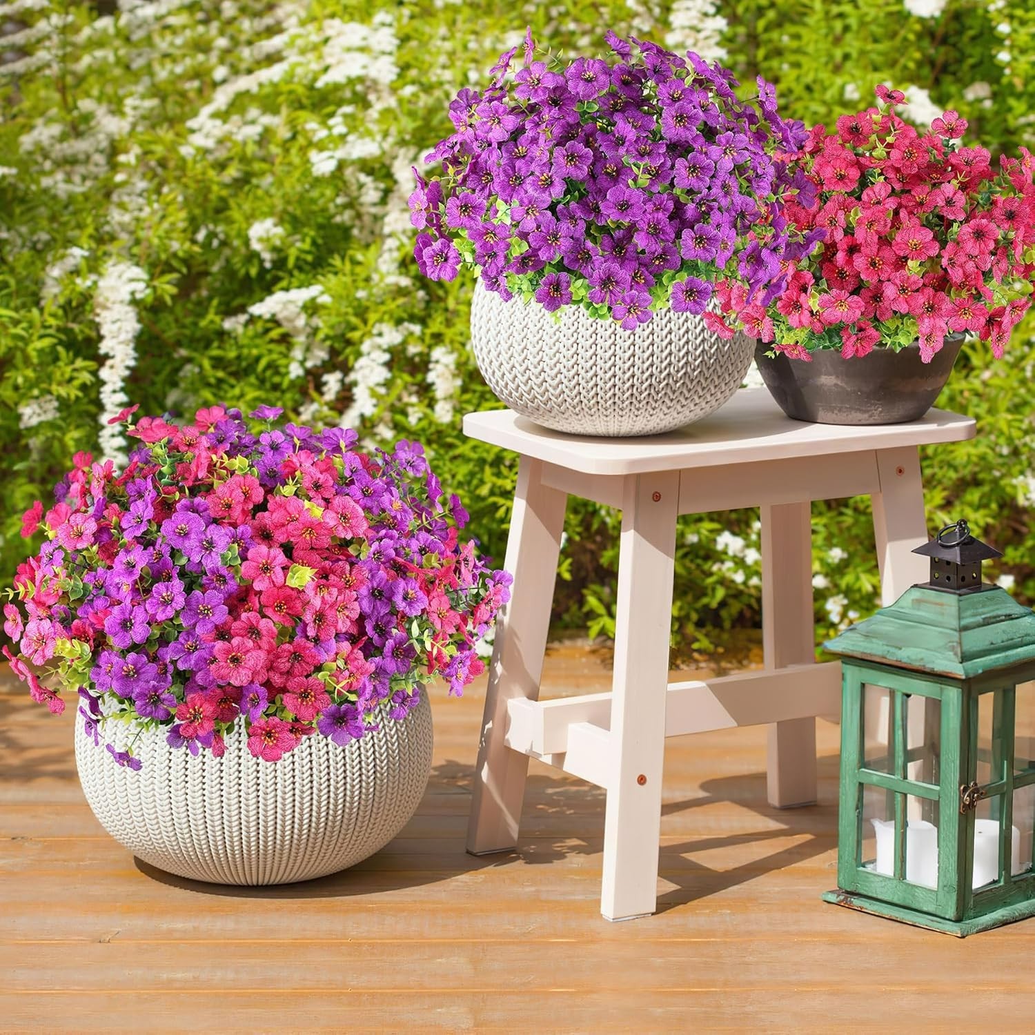 Maintenance-Free Fuchsia Silk Flowers Set – Perfect for -Round Outdoor Decor