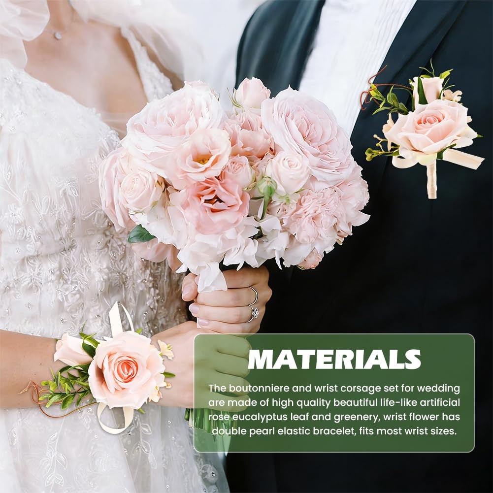 2Pcs Wrist Corsage and Boutonniere Set, Prom Wrist Corsage Artificial Flowers…