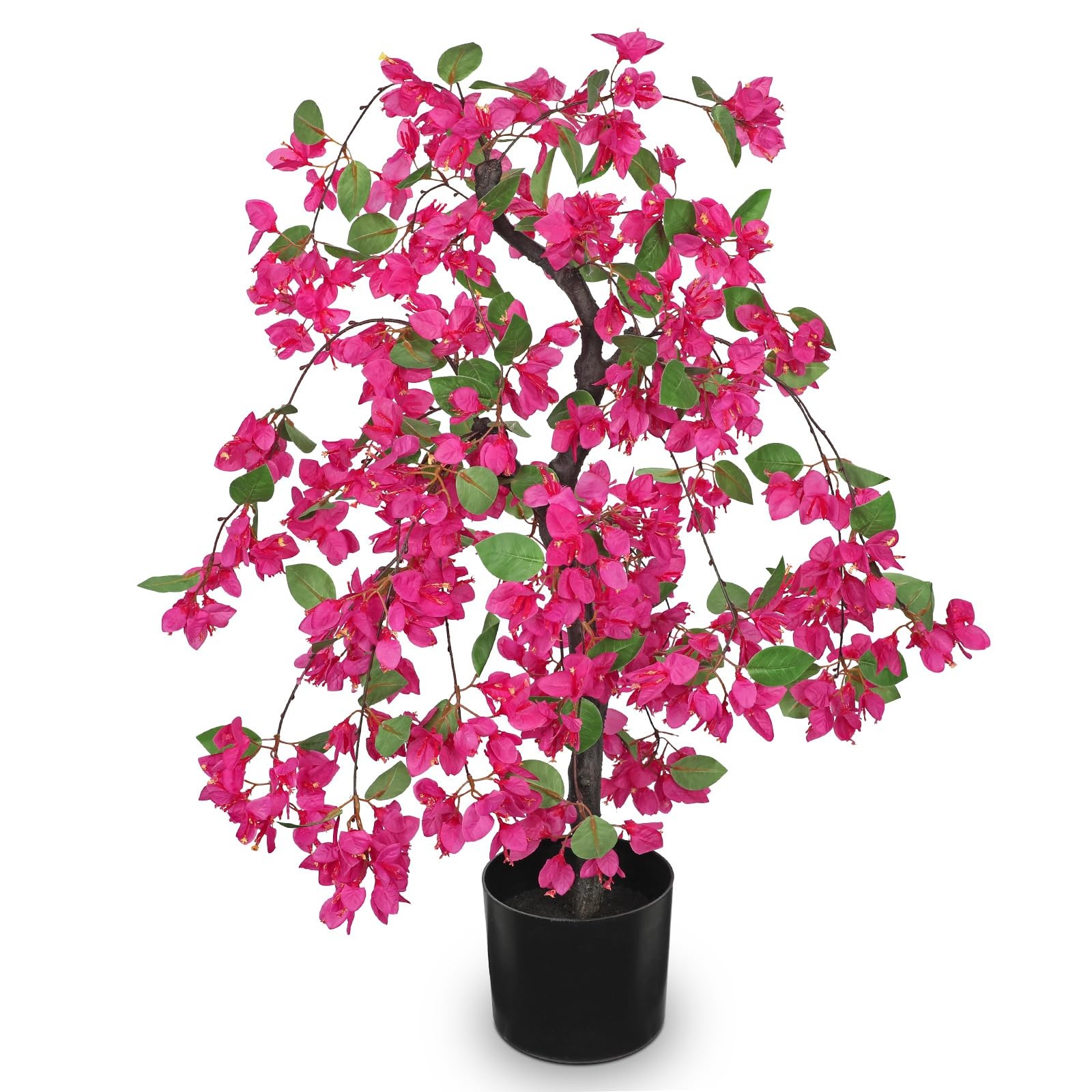 Briful Artificial Bougainvillea Plant in Black Pot 29.5″ Balcony Décor(Pink)