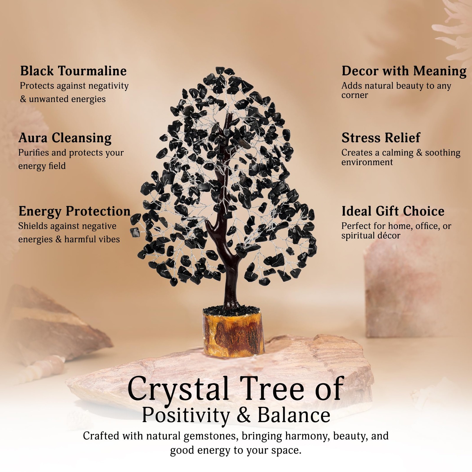 Black Tourmaline Crystal Tree Healing Stones Gemstone Spiritual Home Decor