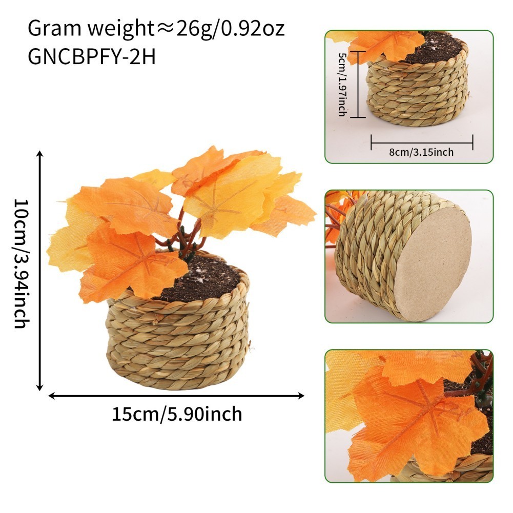Artificial Maple Leaf Display in Woven Grass Pot for Thanksgiving Table Setting