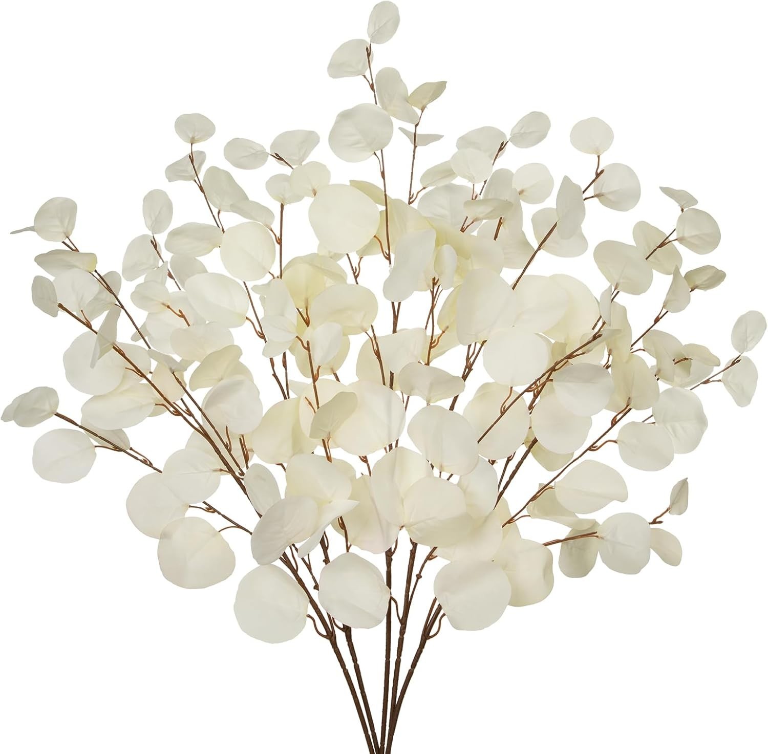 Cream White Eucalyptus Stems Fake Eucalyptu Leaves 34” Long Silver Dollar Lea…