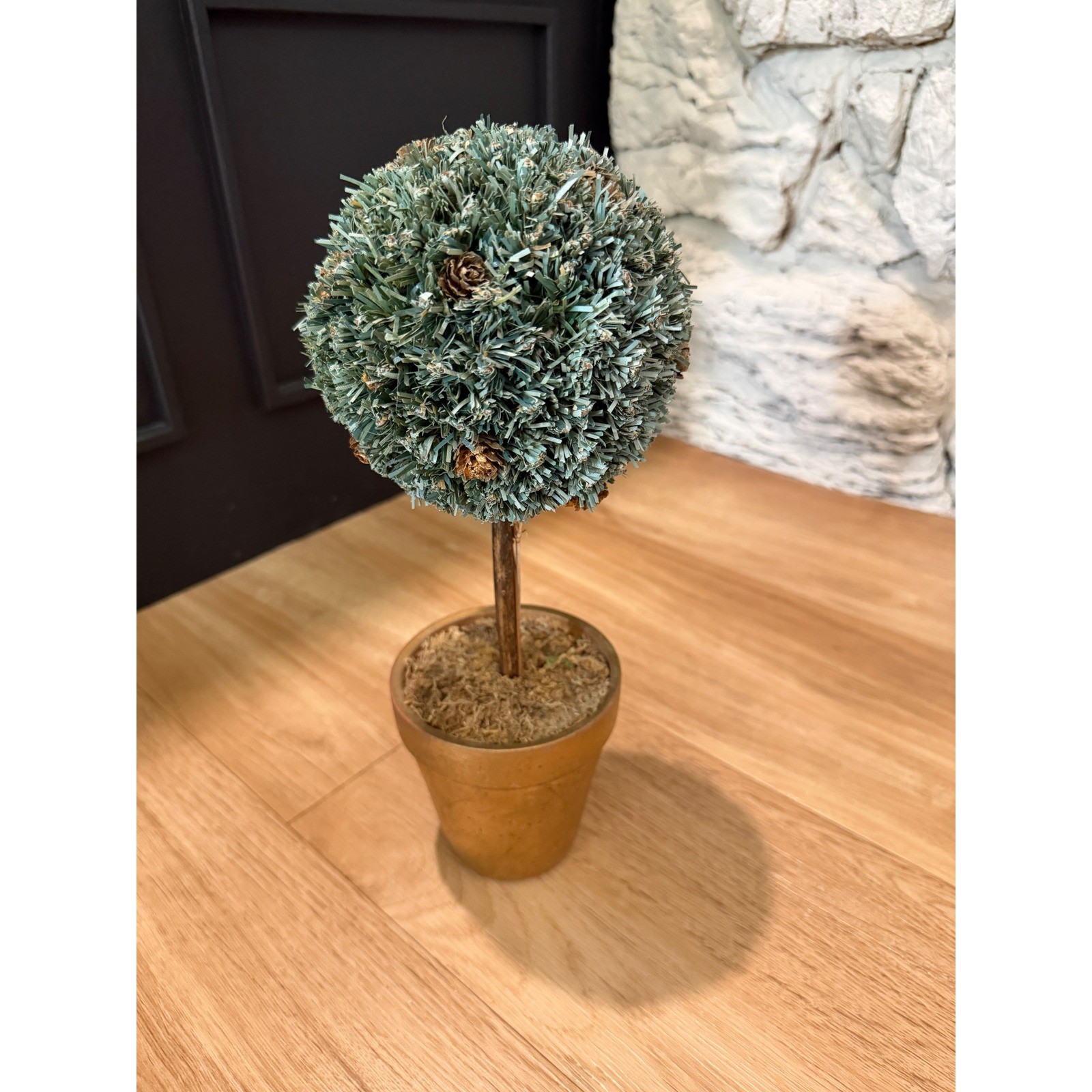 Faux Pine Topiary Tree with Pine Cones in Terracotta Pot Green Rustic Decor 12in