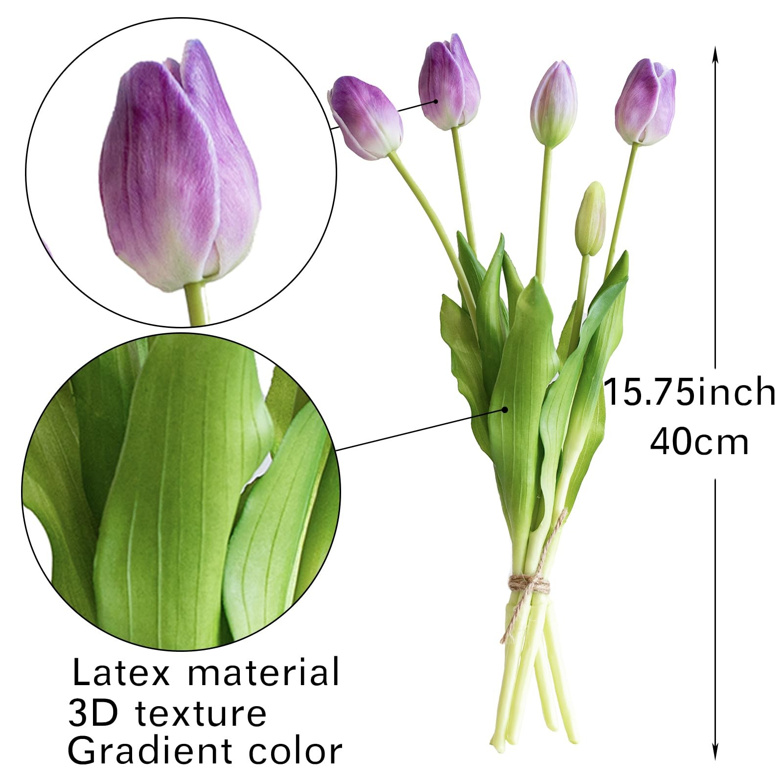 Artificial Tulips 15pcs Amethyst Soft Touch Latex Bouquet – Wedding Party Home