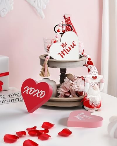 Valentines Day Decorations – 3 Pcs Large Wood Heart Shape Signs, Conversation