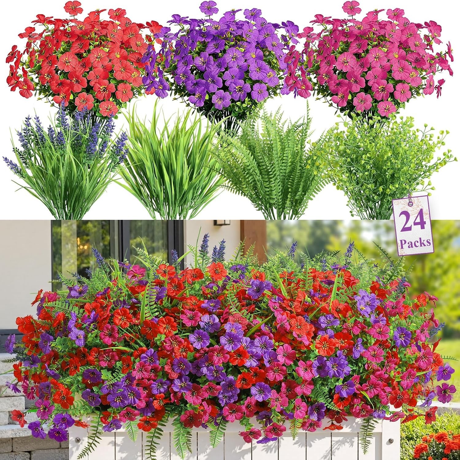 Spring 24 Bundles Faux Plants – Luxurious UV Resistant Decor for -Round Use