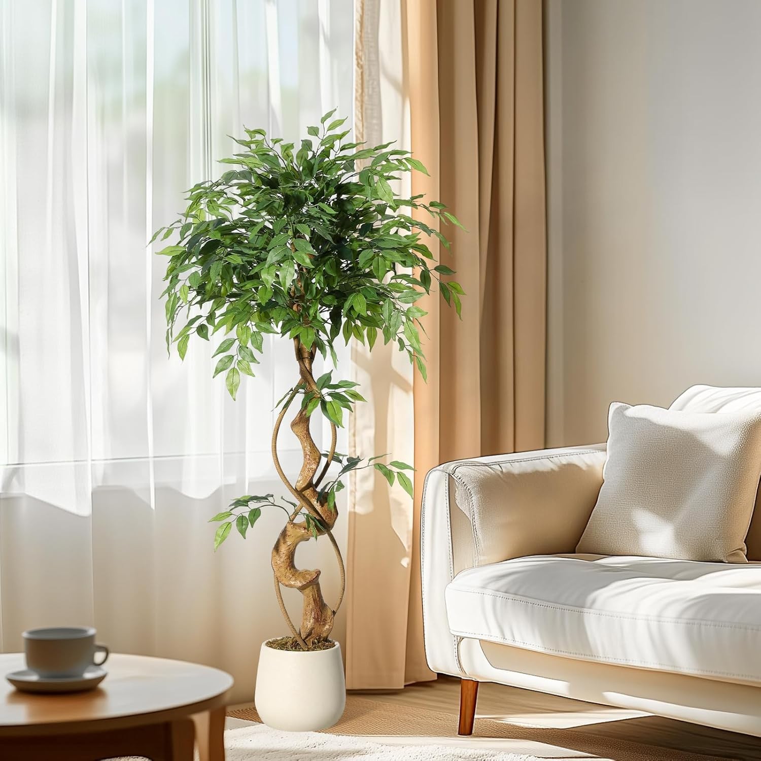 4/5/6ft Ficus Artificial Tree with Natural Trunks Home Decor Twining Vines Tree