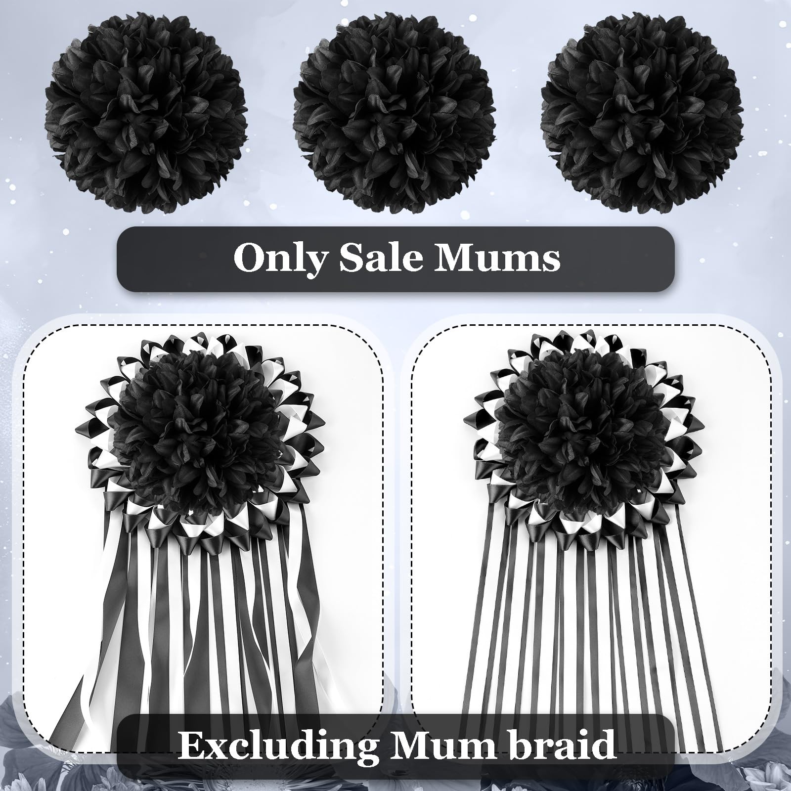3 Pcs Black Homecoming Mum Flowers 6.5″ Silk Homecoming Mum Supplies Trinkets…