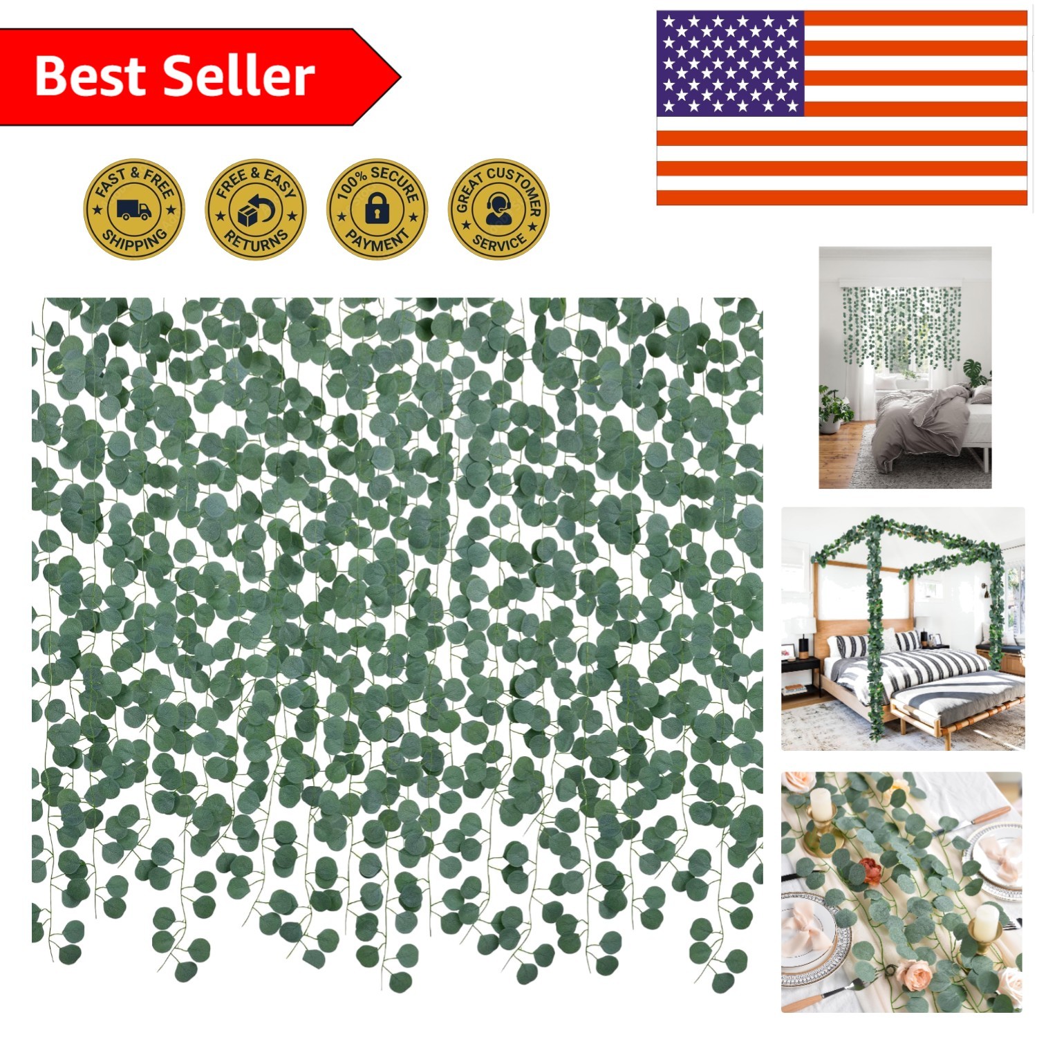 86 Feet Artificial Eucalyptus Garland – Elegant Greenery for Home & Weddings