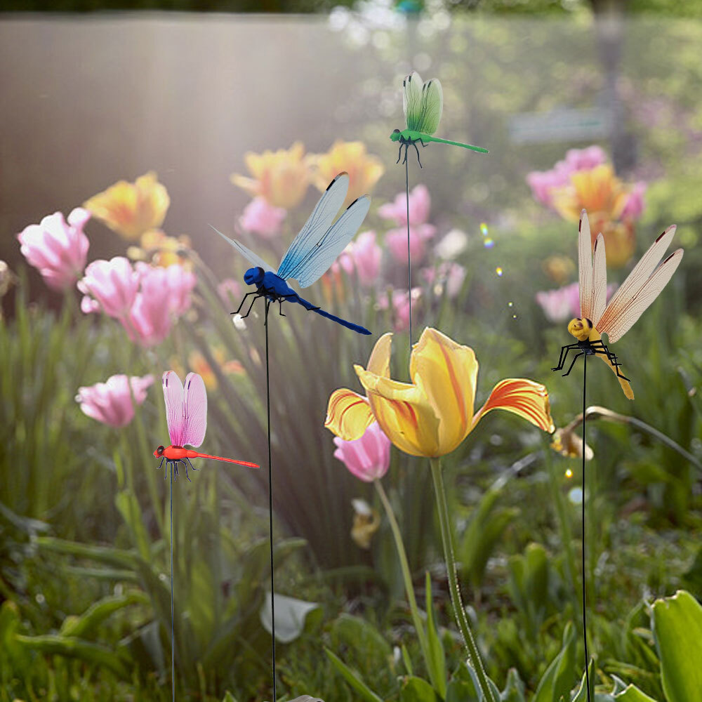 Fake Dragonfly Rod Clip, 3D Dragon Fly Garden Stakes & Hat Simulation Decor US