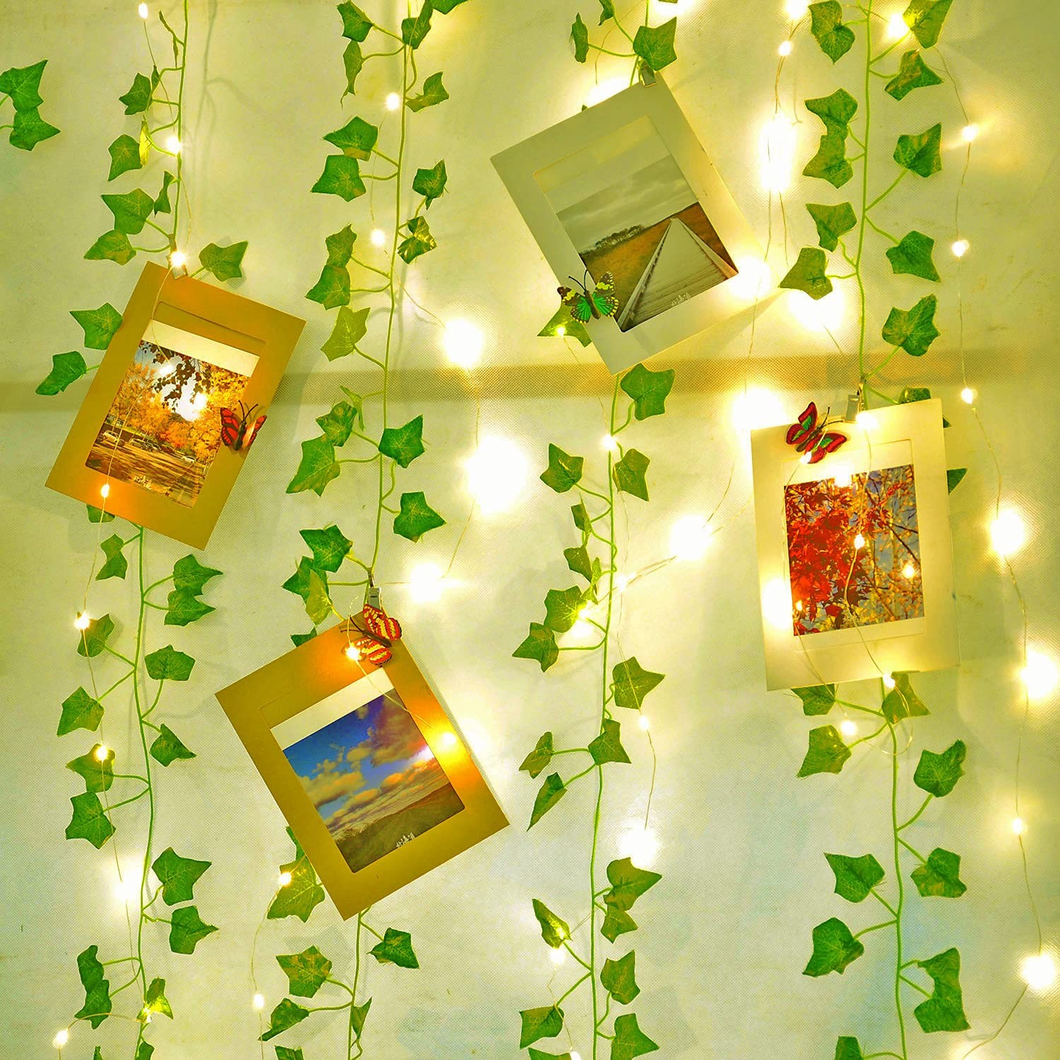 12 Pcs Artificial Ivy Garland Fake Vines with 65 Ft Lights String (200 LED) D…