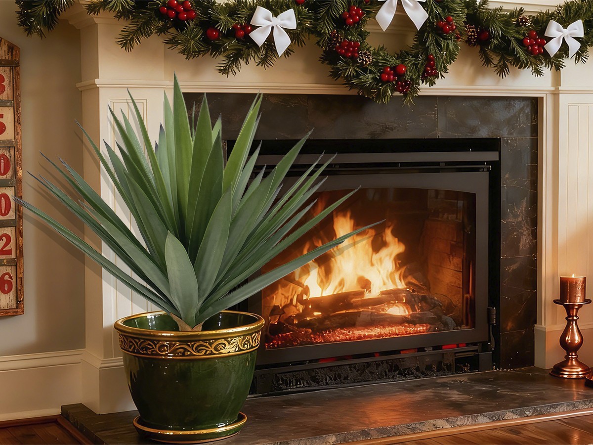 Artificial Agave Plant 42 cm 48 Leaves with 4.5 Inch White Pot and Decorative