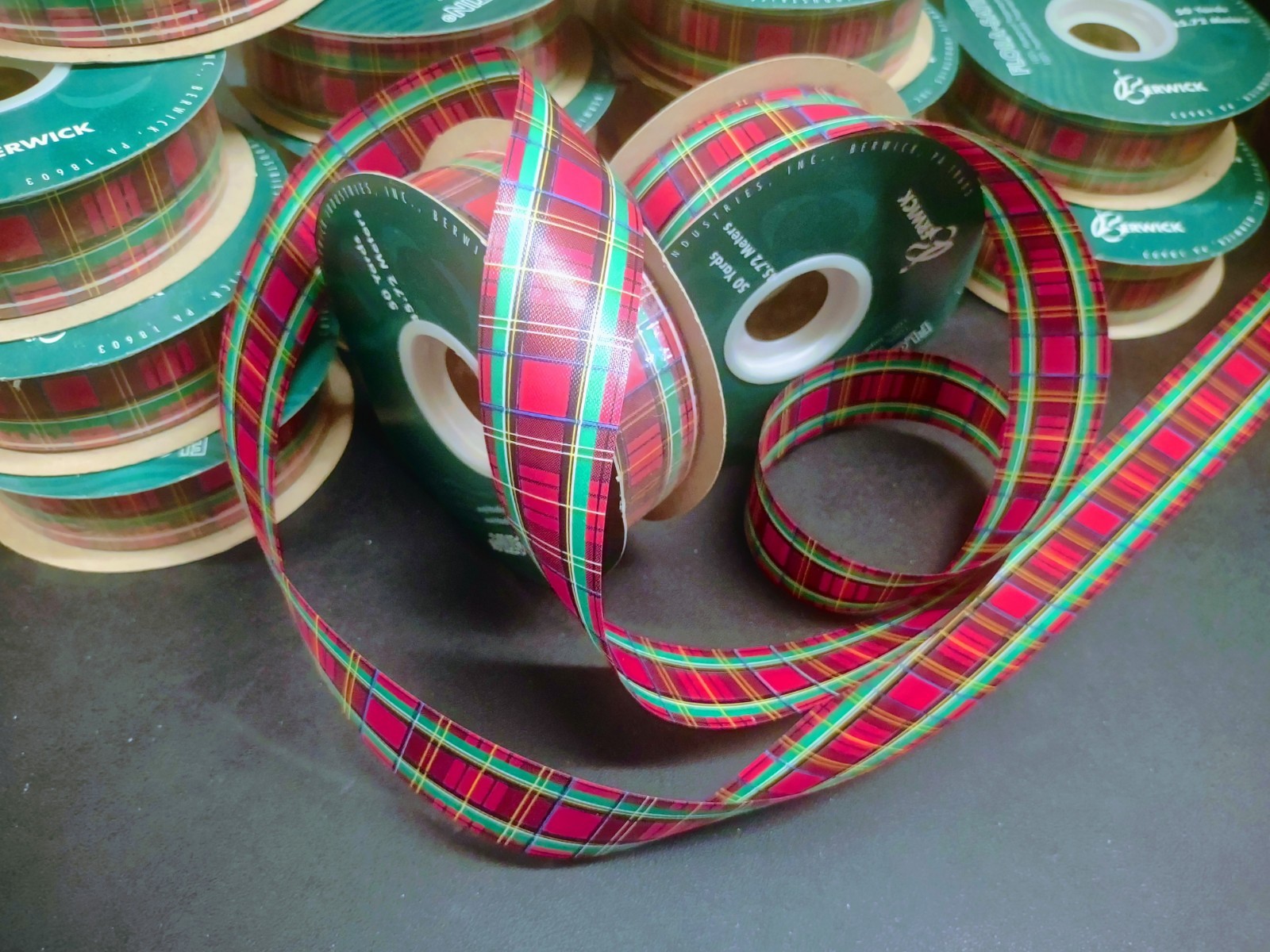50 Yards Flora-Satin Waterproof Ribbon #9 Tartan Plaid Red Scottish Check 1.25″