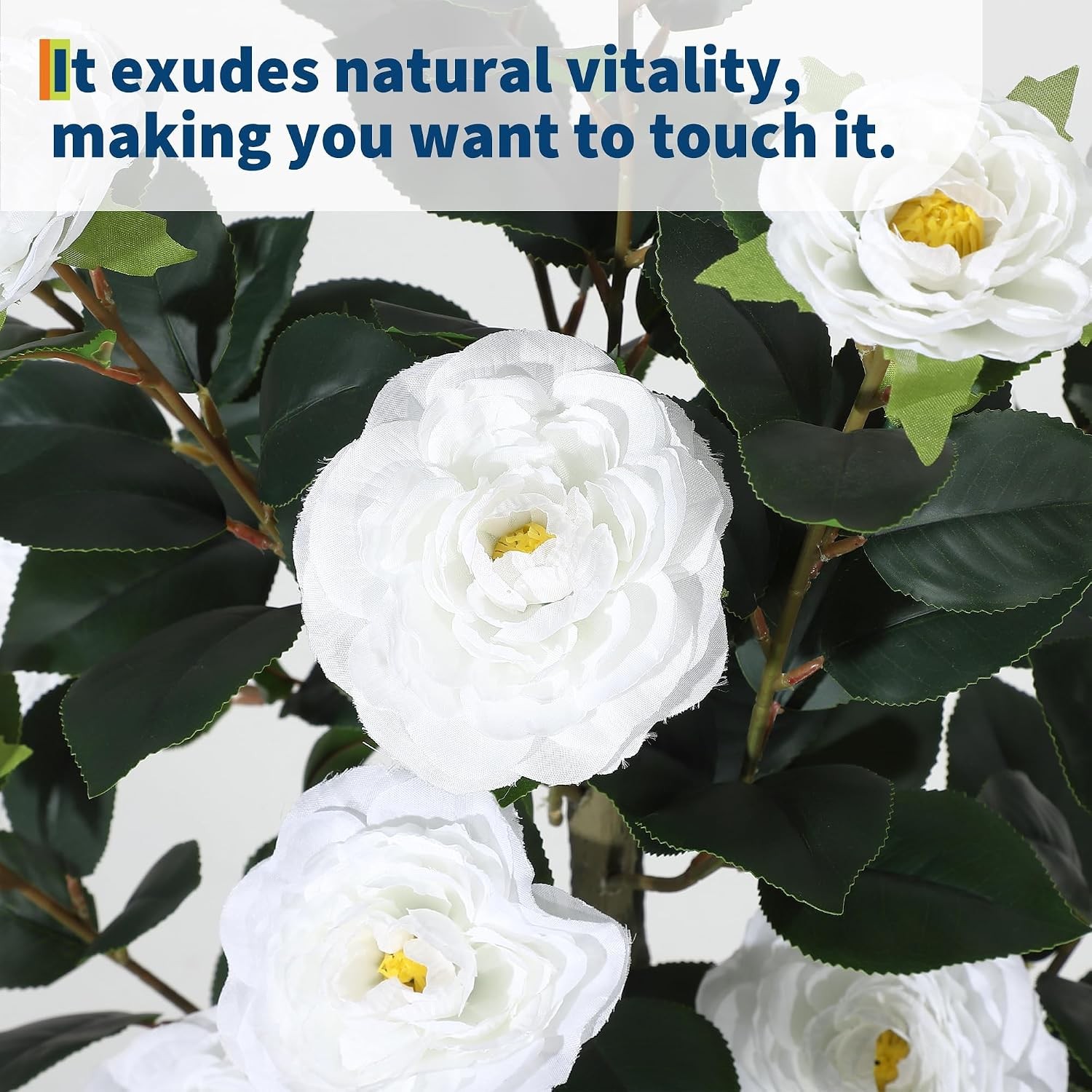 5FT Artificial Camellia Tree Faux White Camellia Plant in Pot for Home Outdoor