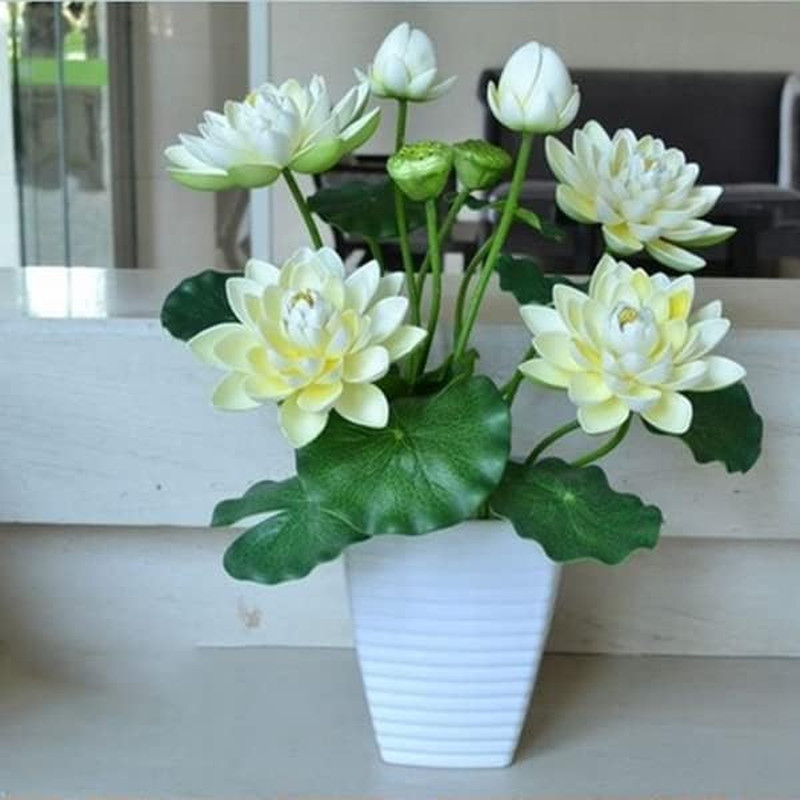 24″ Artificial Lotus Flower Picks Silk Faux Bouquet Milk White Decor