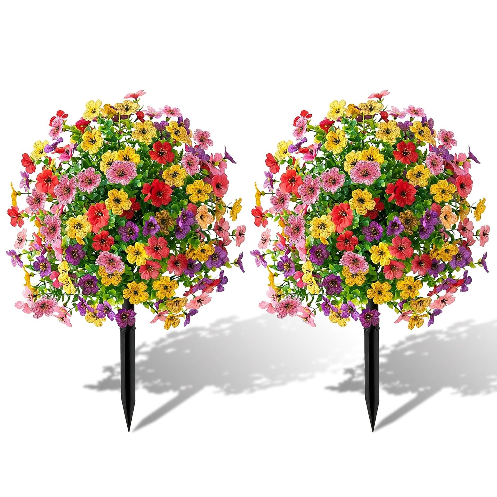 2-Pack 22″ UV-Resistant Petunias – Artificial Flowers with Ground Stakes for Ind