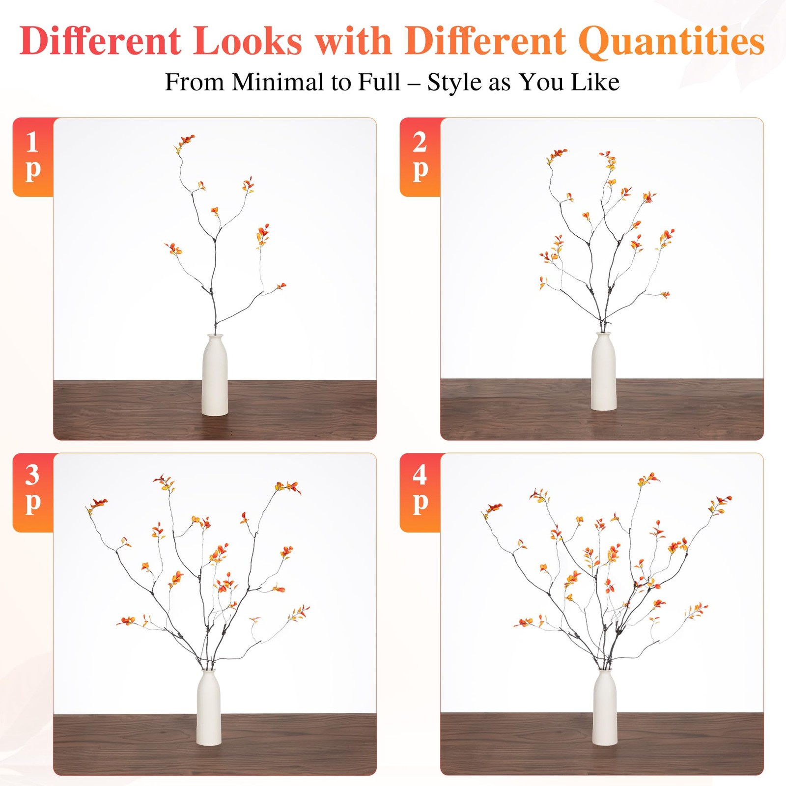4 Pcs Fall Stems Artificial Ficus Branches – Faux Thanksgiving Stems for Vase…