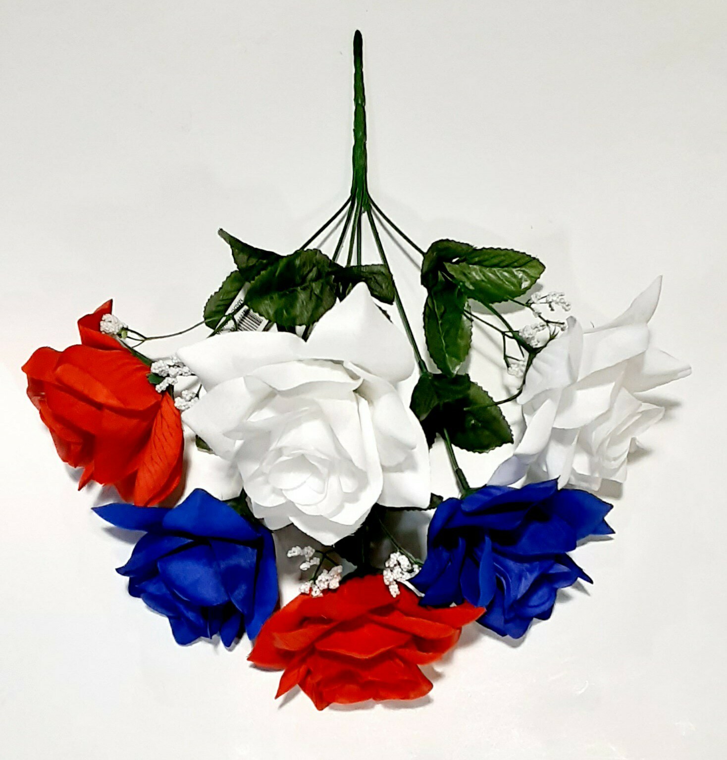 Vibrant Red White & Blue Microfiber 6 – 4.5″ Rose 13″ Bush Patriotic Silk Flower