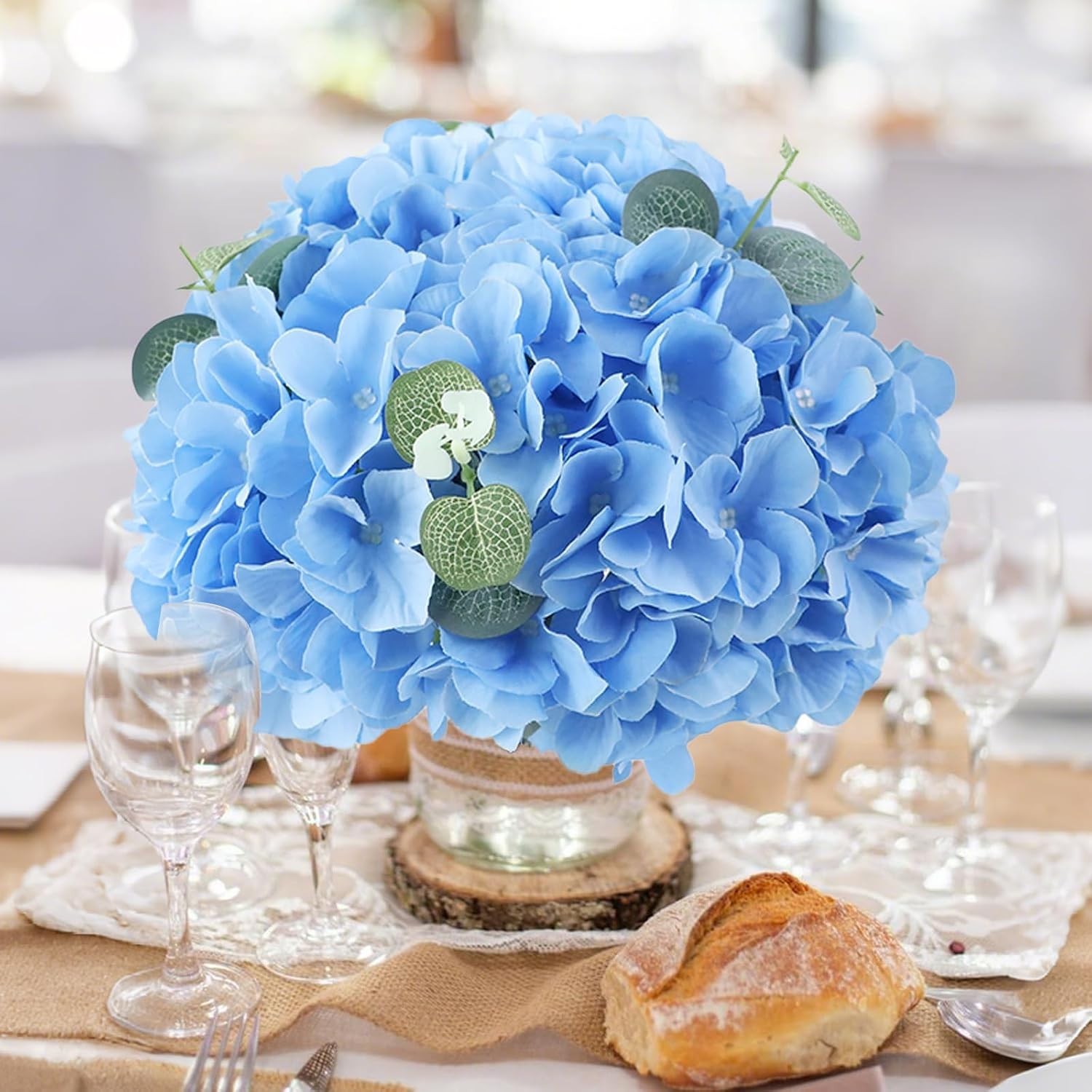 65pcs Blue Hydrangea Silk Flowers for Wedding Decor