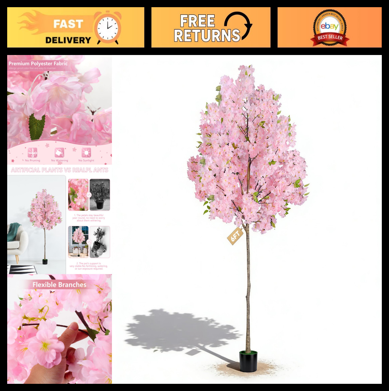 6FT Pink Cherry Blossom Tree – Realistic Faux Sakura Decor for Home, Wedding & G