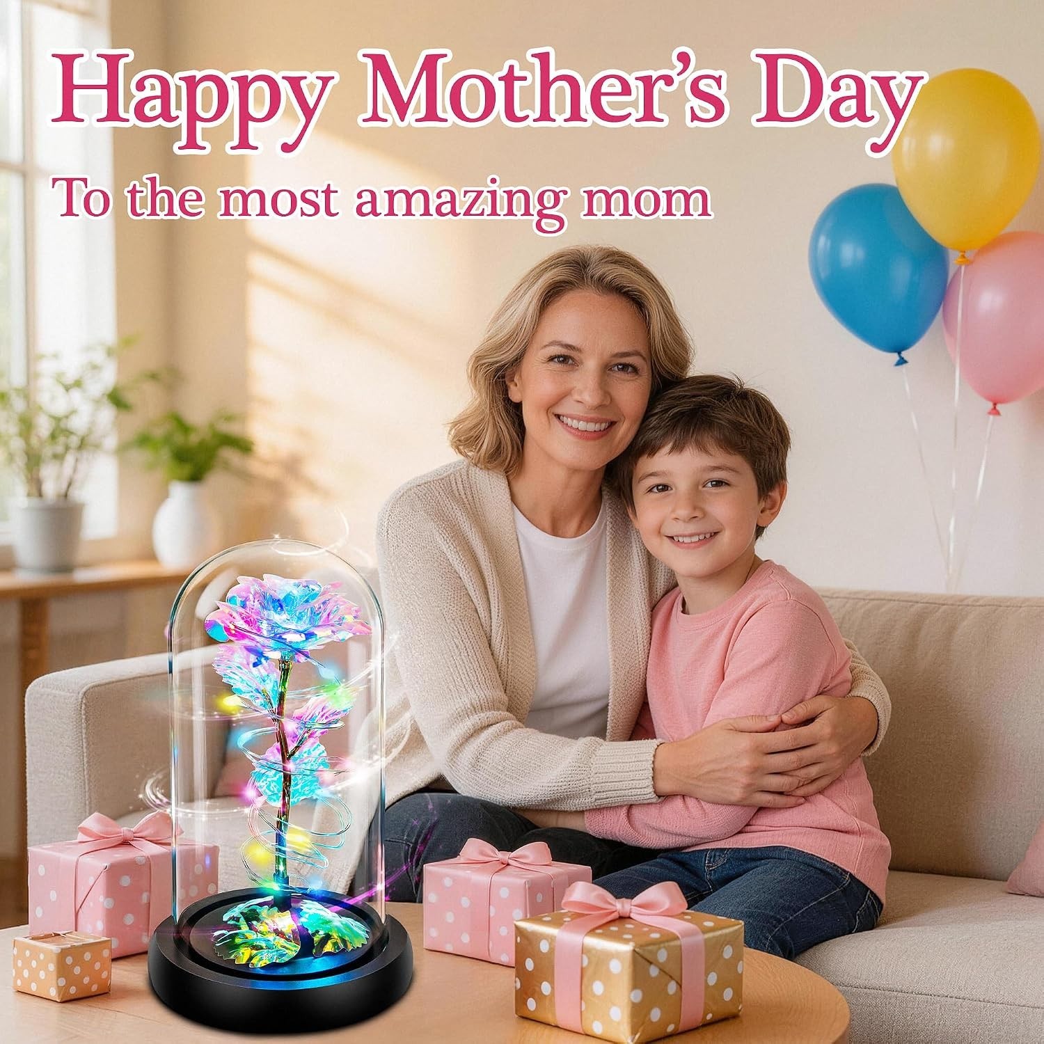 Color-Changing Rotating Rose in Glass Dome – A Unique Gift for Mom or Loved Ones