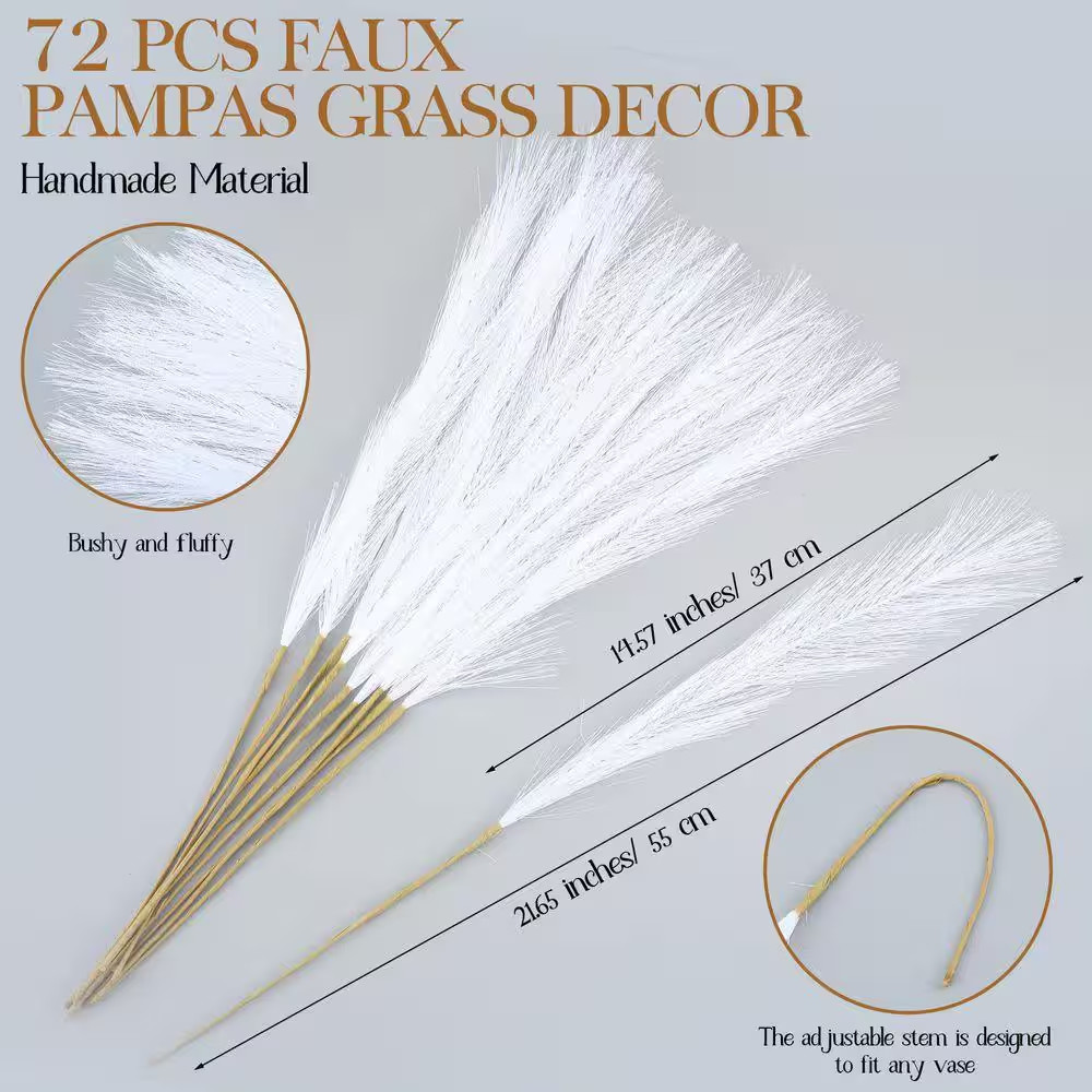 1.57 in 72 Pcs White Artificial Plant Faux Pampas Grass Dried Feather for Vase F
