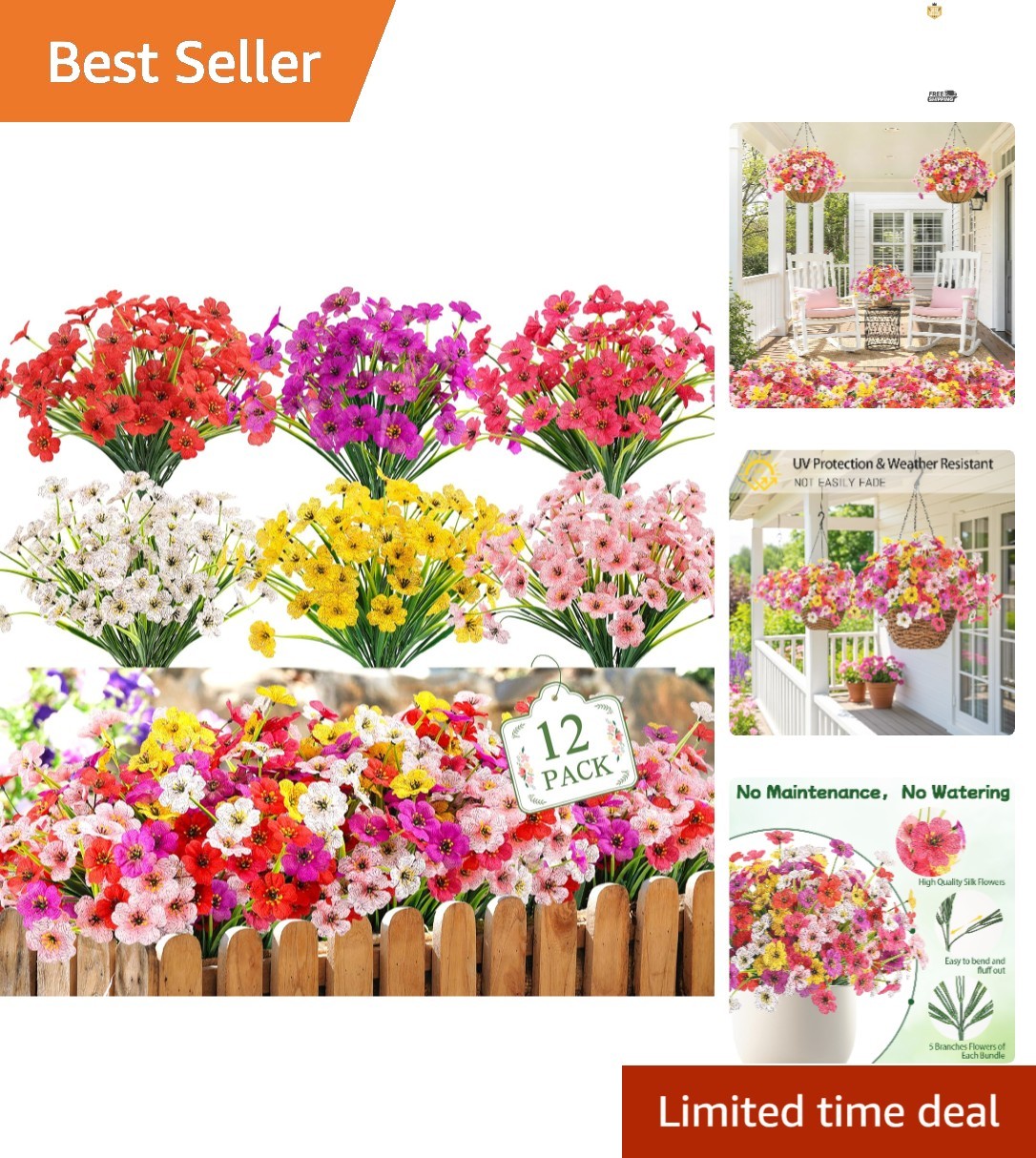 Maintenance-Free 12 Bundles of Artificial Flowers – Perfect for Any Occasion
