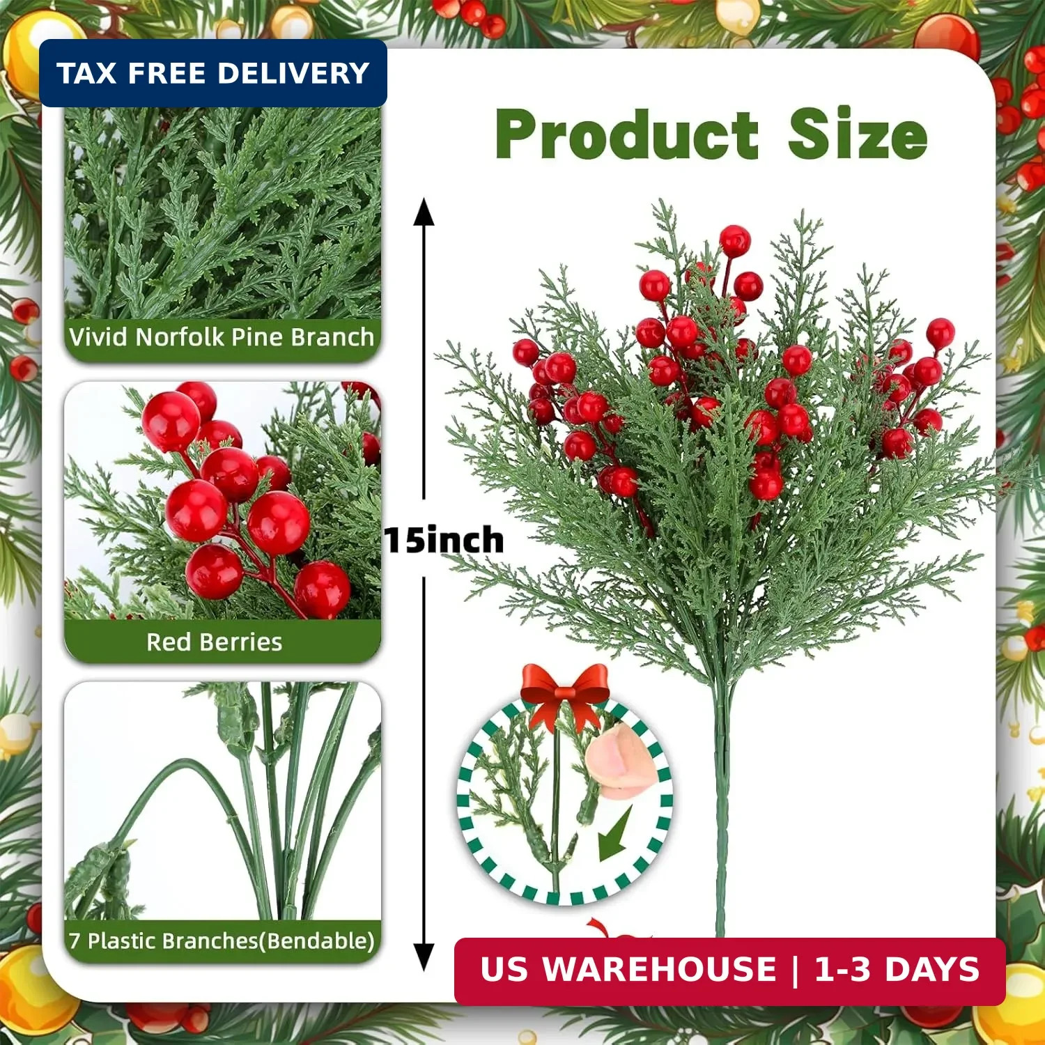 ICEROYCE 4 Bundles 140 Pcs Artificial Christmas Flowers with Red Berry Stems, Fa